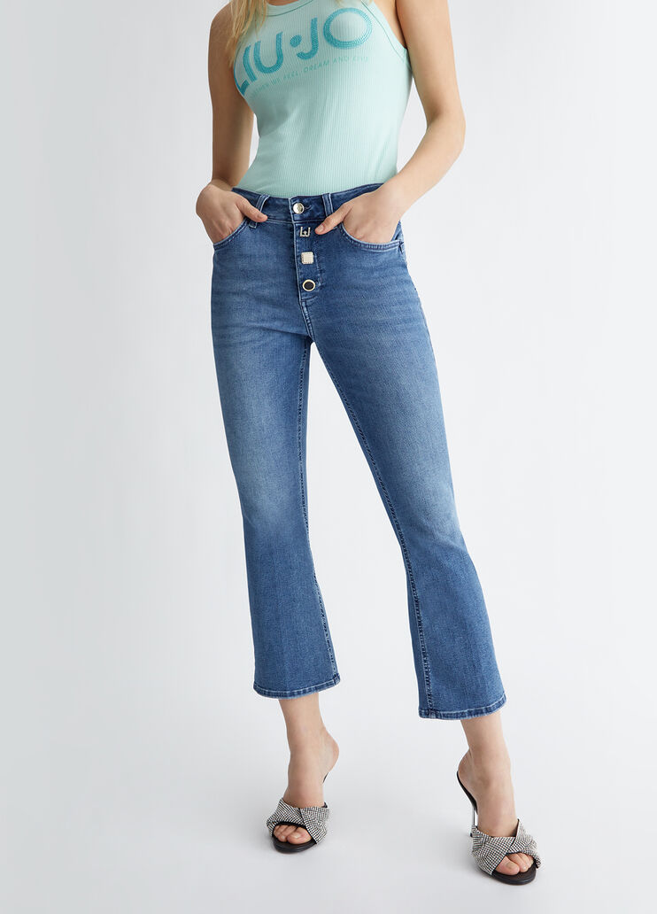Bootcut-Jeans in Cropped-Länge mit Knöpfen Farbe Denimblau | Liu Jo ジェラピケ プレミアム福袋2020  新品未開封