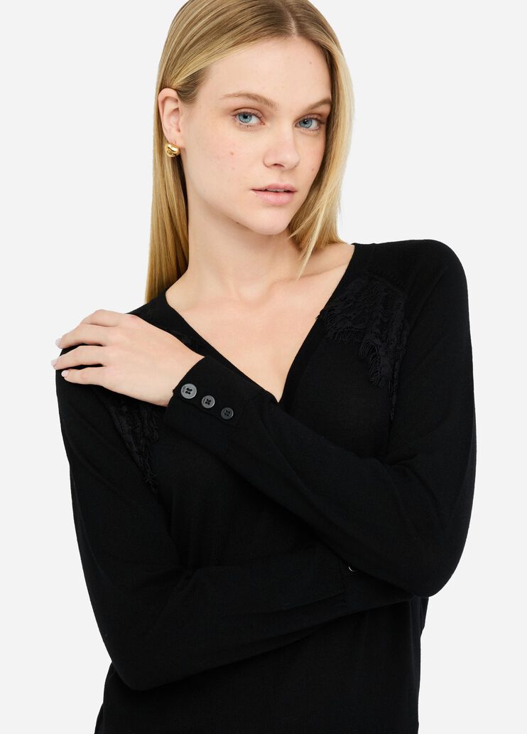 Pull en laine avec dentelle noir Liu Jo - large image number 2 Pull en laine avec dentelle noir Liu Jo - large image number 2