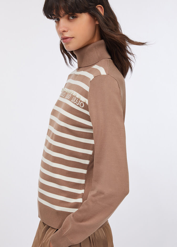 Pull à col roulé avec rayures chocolat Liu Jo - medium