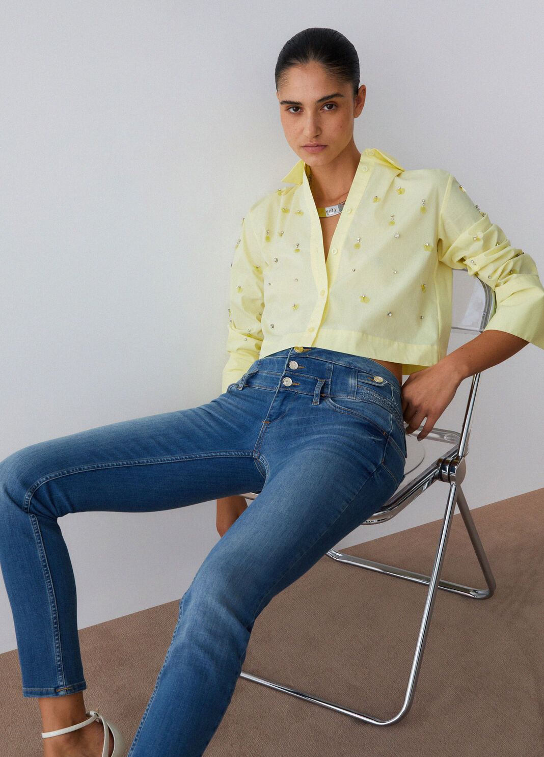 Vaqueros pitillo con strass denim azul Liu Jo - large image number 3