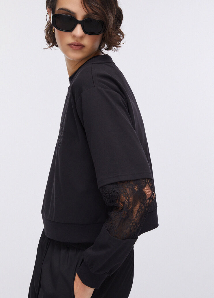 Sweatshirt mit Spitzeneins&auml;tzen Schwarz Liu Jo - medium
