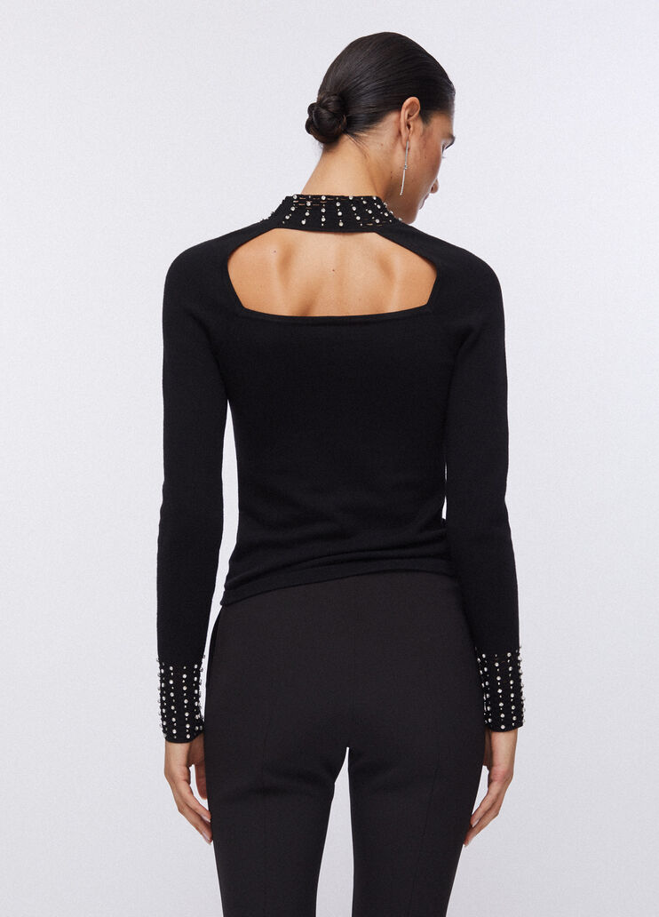 Jumper with cut-out and jewel embroidery black Liu Jo - large image number 1