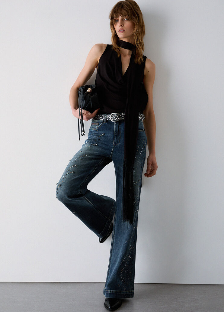 Flare jeans with jewel settings blue denim Liu Jo - medium