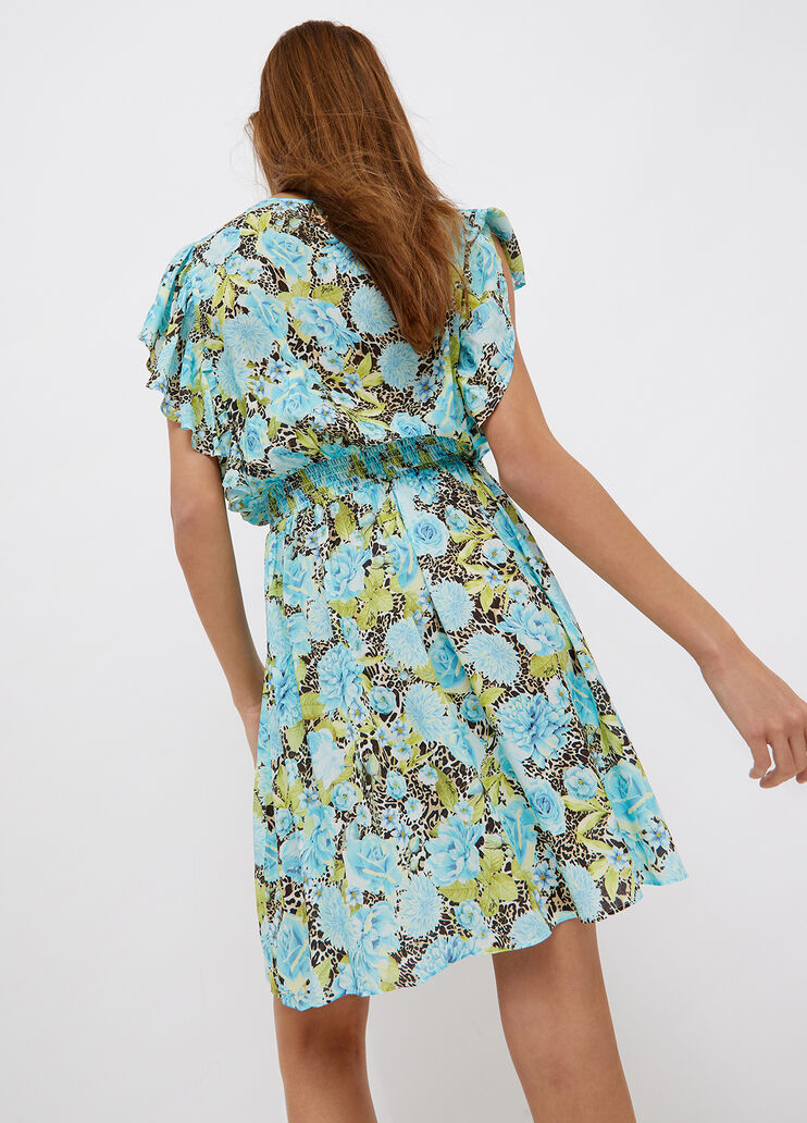 Short flowery dress animal-print turquoise flowers Liu Jo - large image number 1 Short flowery dress animal-print turquoise flowers Liu Jo - large image number 1