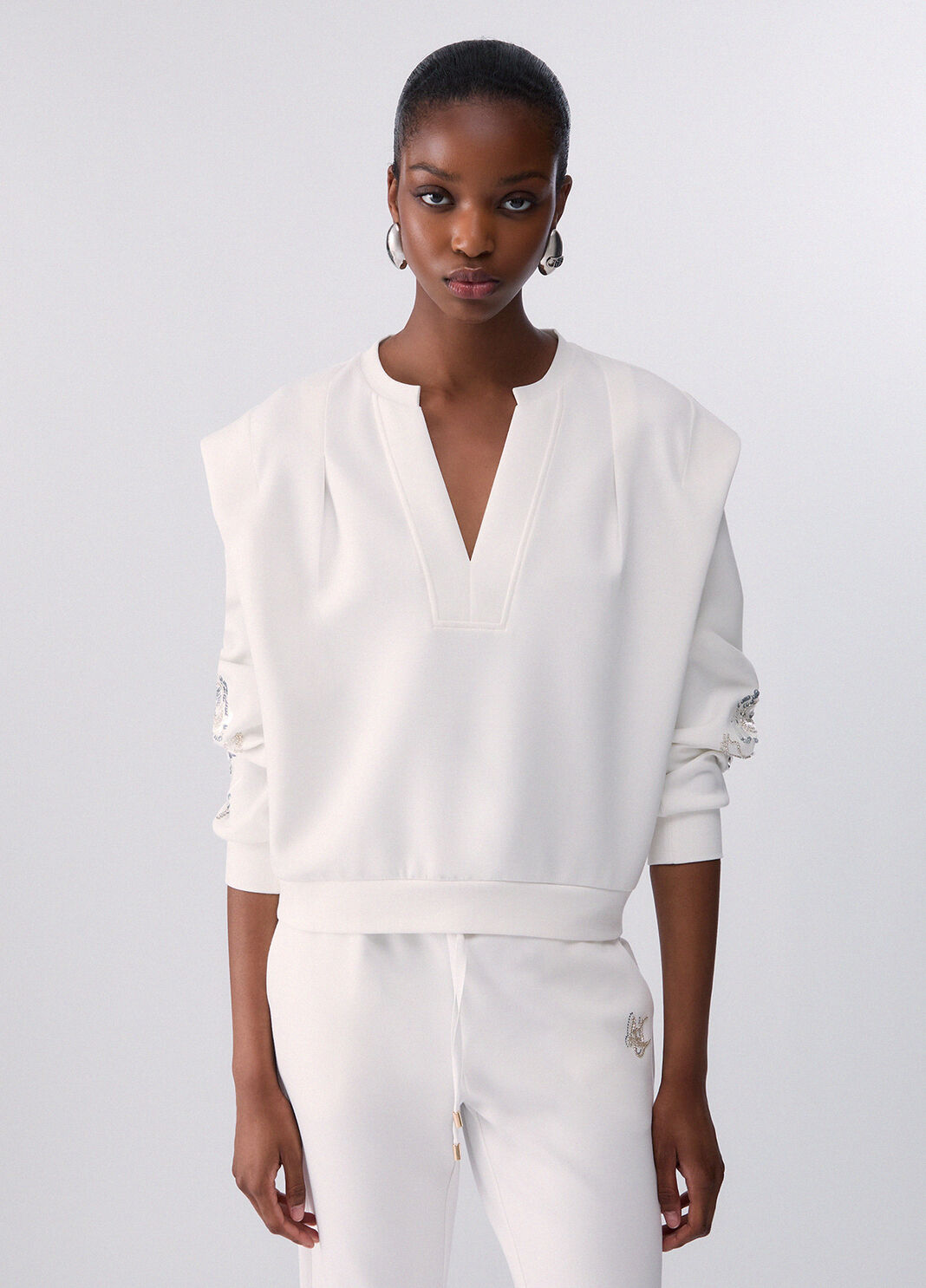 Sweatshirt with jewel embroidery white wool Liu Jo - large image number 0