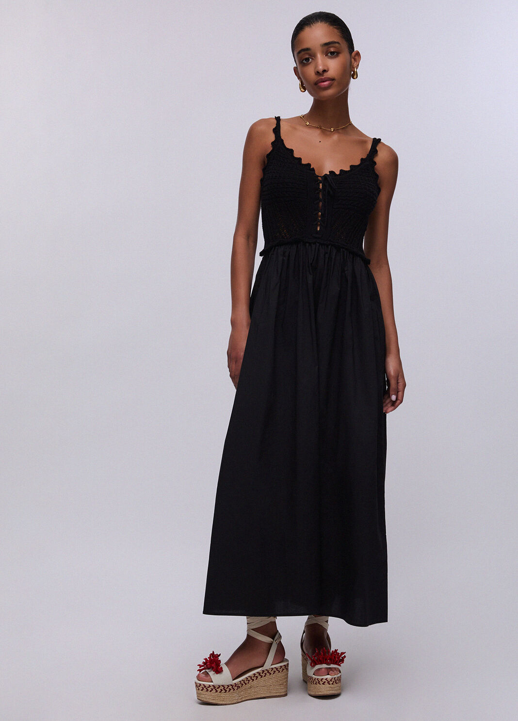 Langes Kleid mit Lochmuster am Oberteil Schwarz Liu Jo - large image number 0