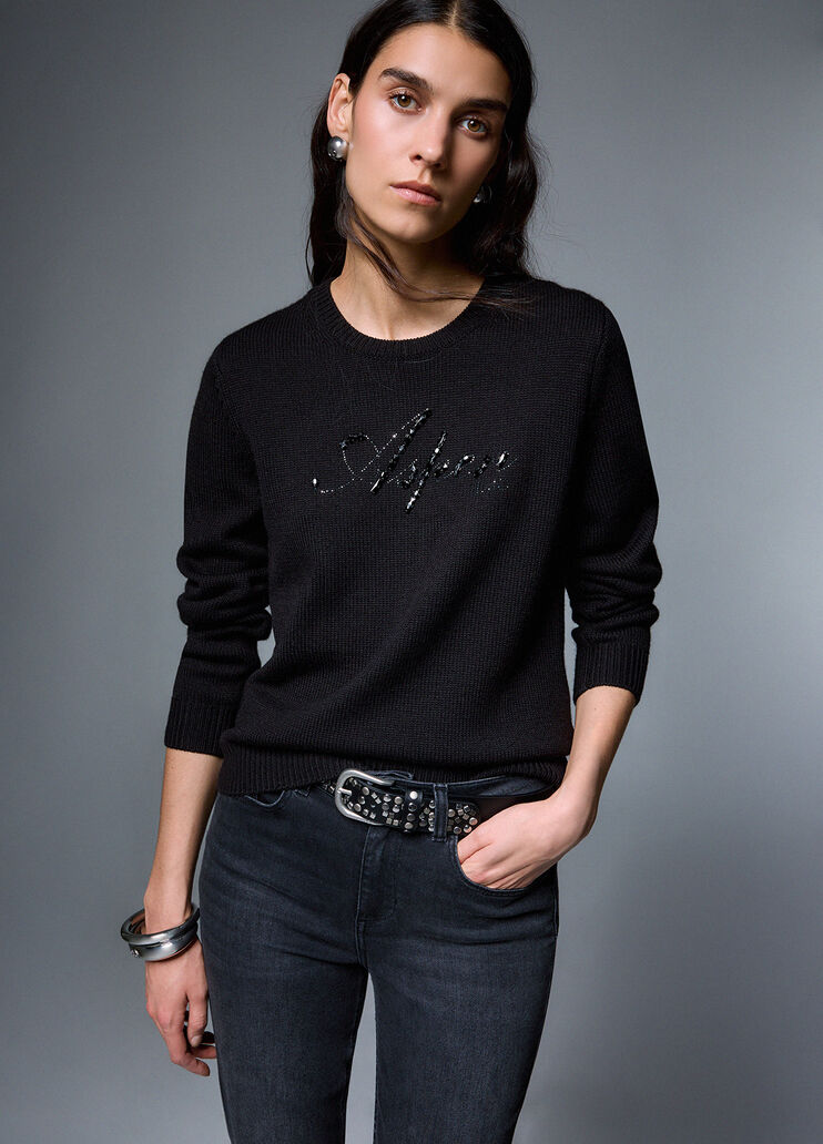 Sweater with Jewel Embroidery black Liu Jo - medium
