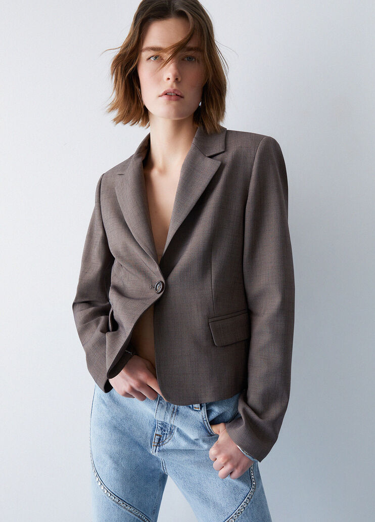 Blazer de corte entallado en tejido jaspeado marr&oacute;n Liu Jo - medium