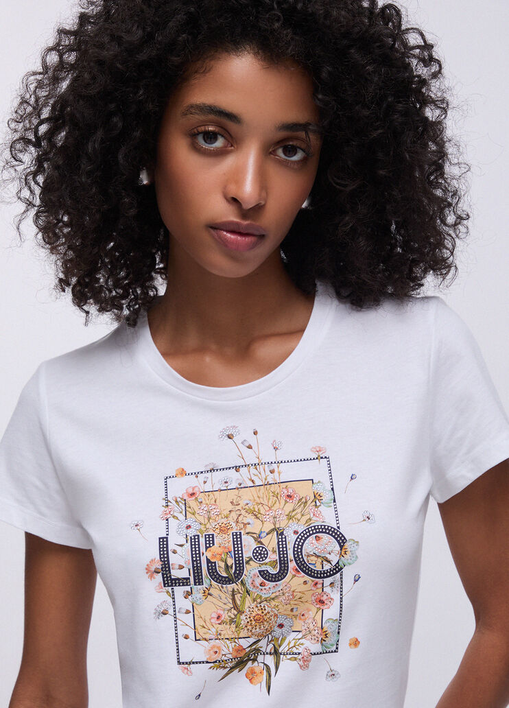 Printed T-shirt with rhinestones white/foulard Liu Jo - medium