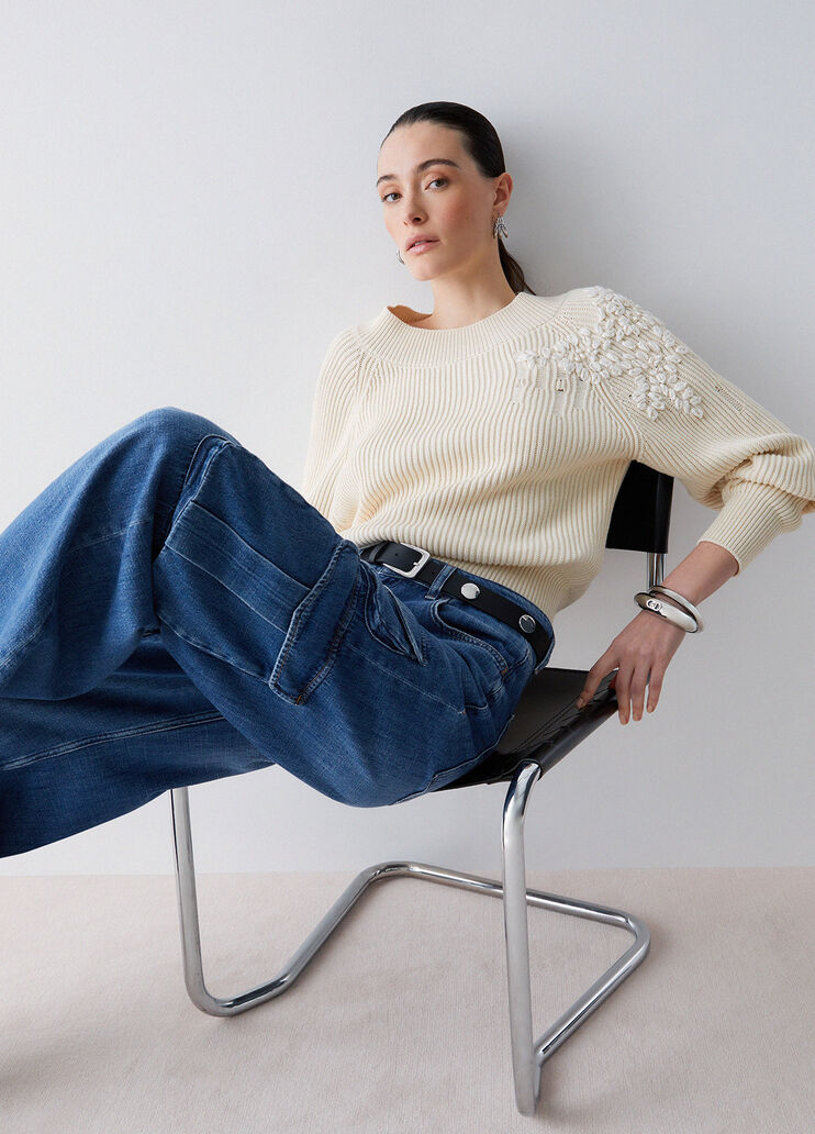 Pullover mit Stickerei aus Bast cremewei&szlig; Liu Jo - medium