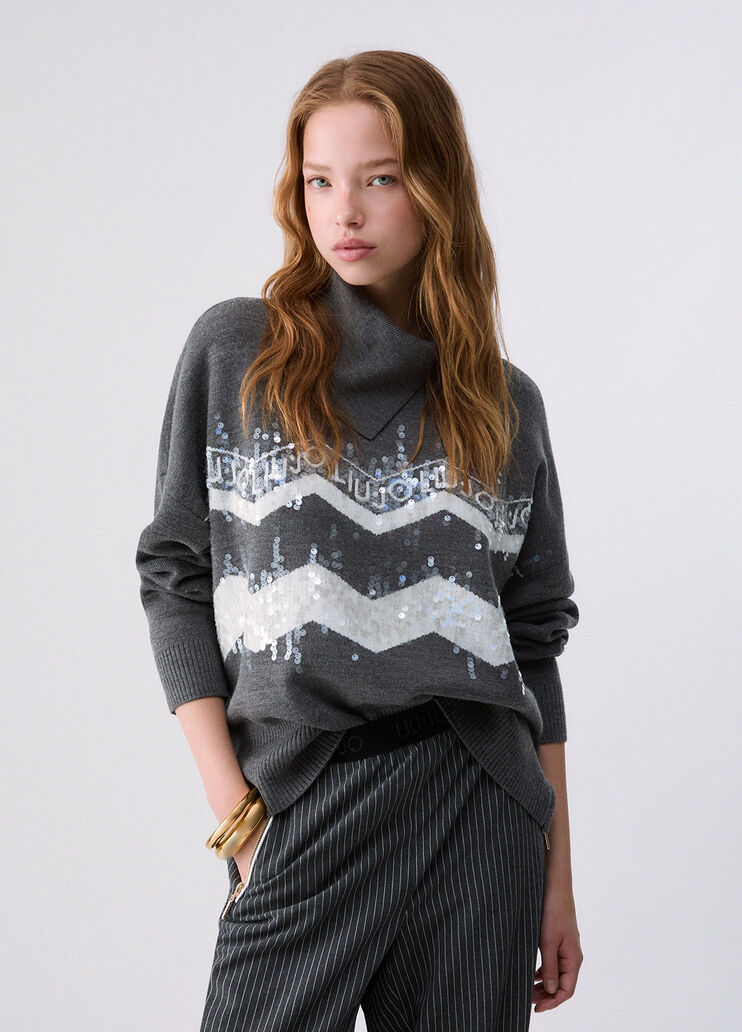Jacquard Sweater in Wool Blend grey Liu Jo - medium