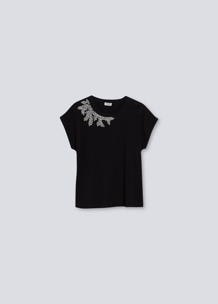T-Shirt mit Schmuckstickerei Schwarz mit Schmuckstickerei Liu Jo - large image number 4 T-Shirt mit Schmuckstickerei Schwarz mit Schmuckstickerei Liu Jo - large image number 4