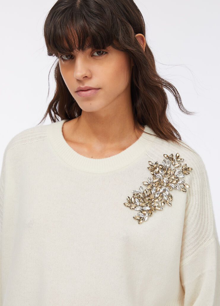100% wool jumper with bejewelled embroidery white with embroidery Liu Jo - large image number 3