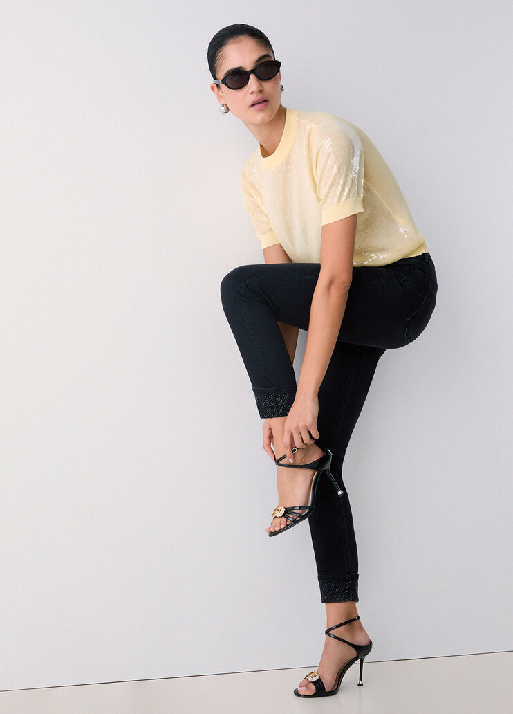 Skinny jeans with rhinestones black denim Liu Jo - medium