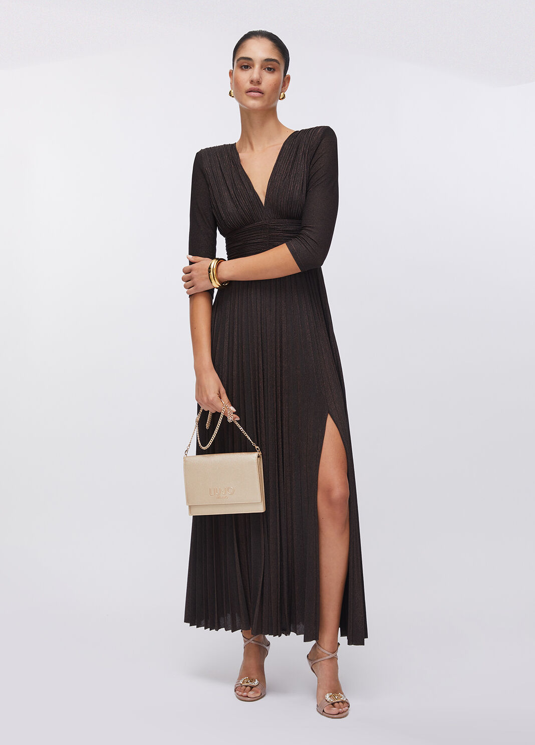 Langes Plisseekleid aus Lurex Schokolade Liu Jo - large image number 5