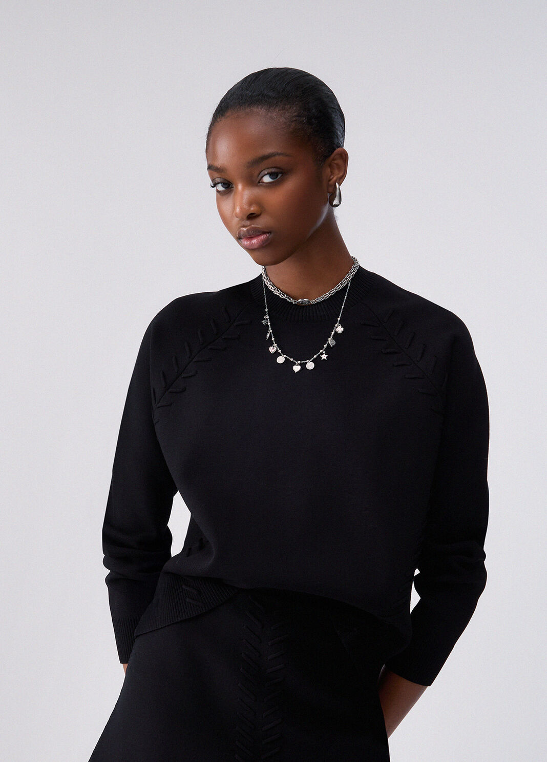 Boxy sweater with braided details black Liu Jo - large image number 0