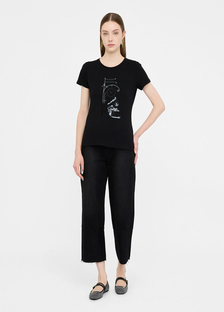 Gerade geschnittene Jeans mit Details aus Spitze Denim-Schwarz Liu Jo - medium