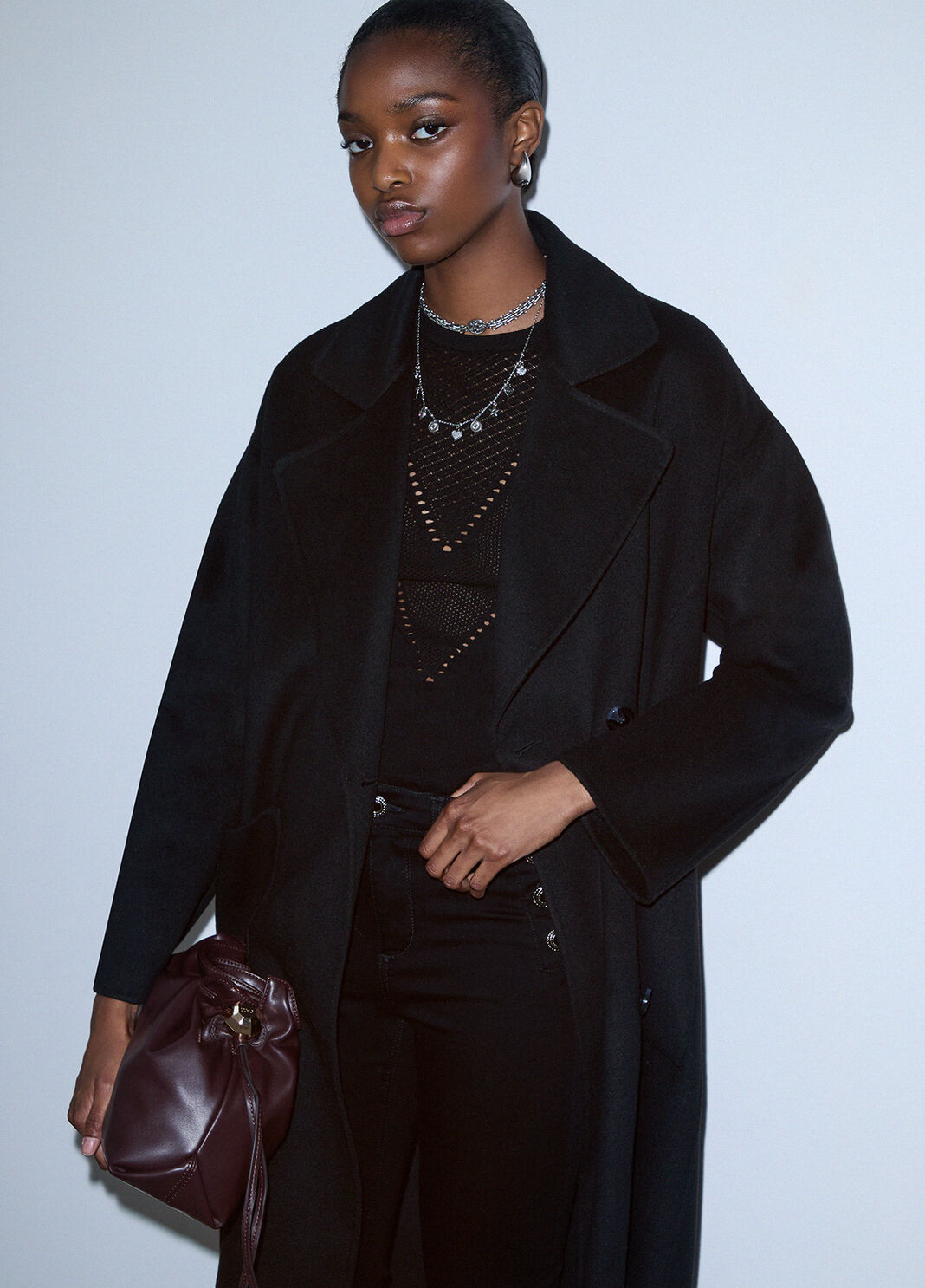 Manteau long oversize en laine noir Liu Jo - large image number 3