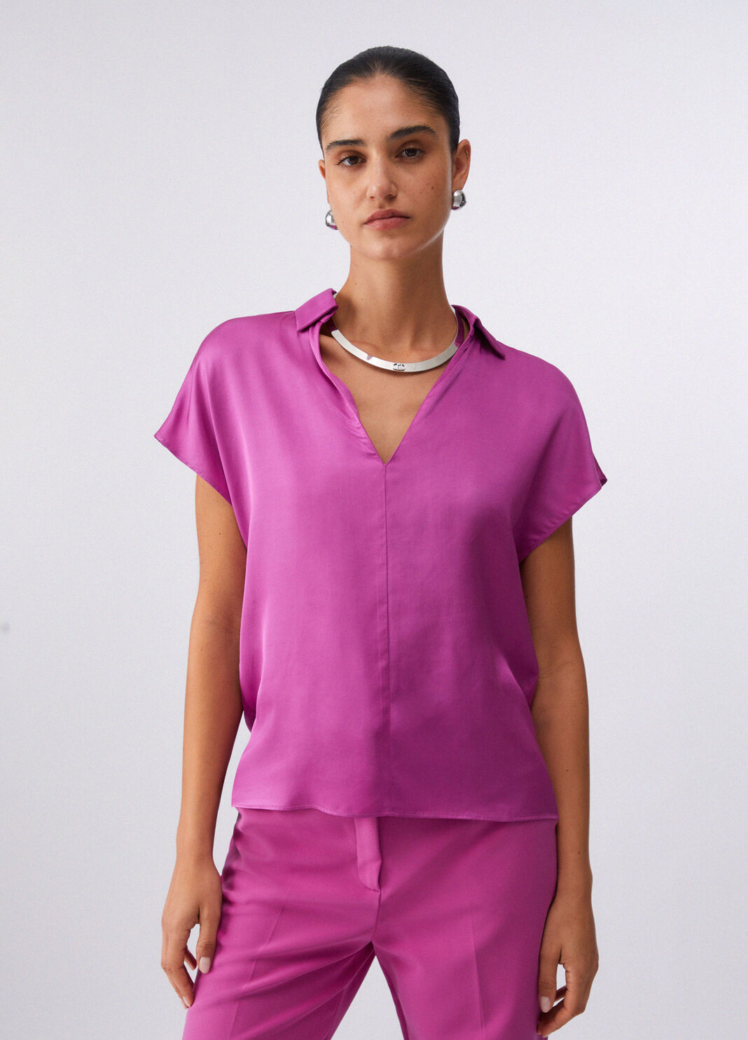 Blouse en satin rose vif Liu Jo - large image number 0