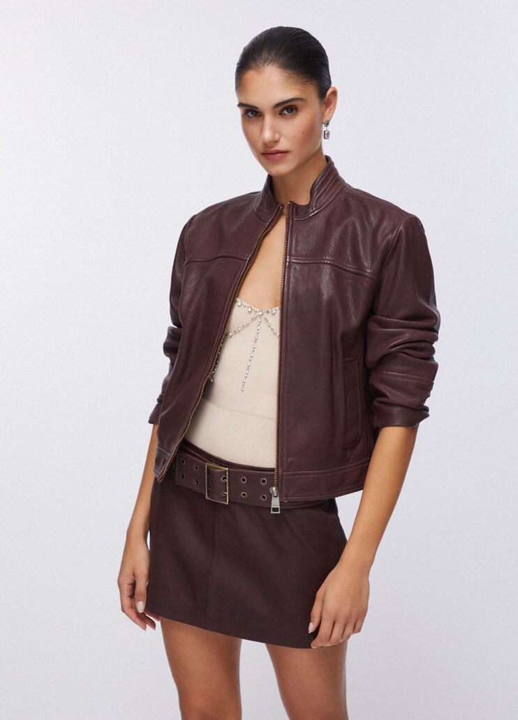 Veste en cuir à lacets marron foncé Liu Jo - large image number 0