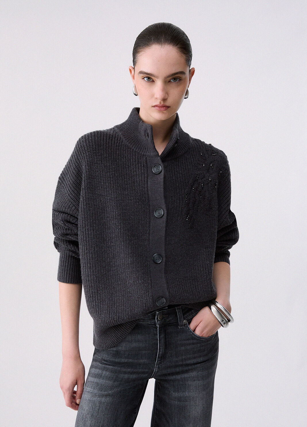 Wollcardigan mit Stickerei Anthrazit meliert Liu Jo - large image number 0