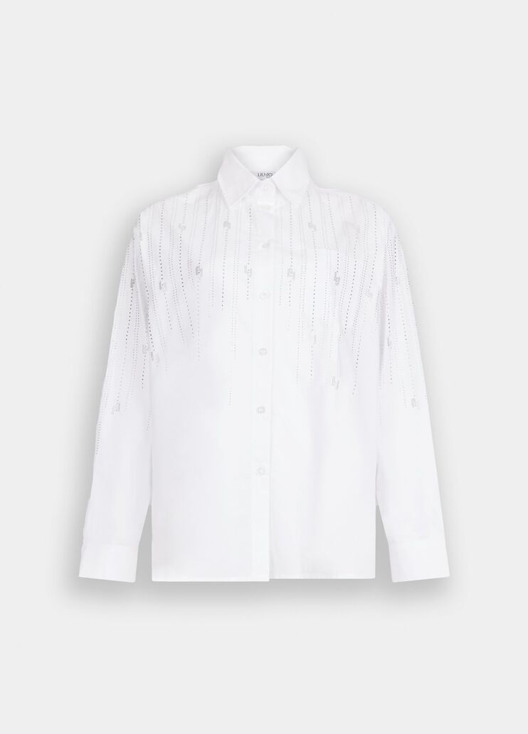 Baumwollshirt mit Strass Weiß/Logo Liu Jo - large image number 6