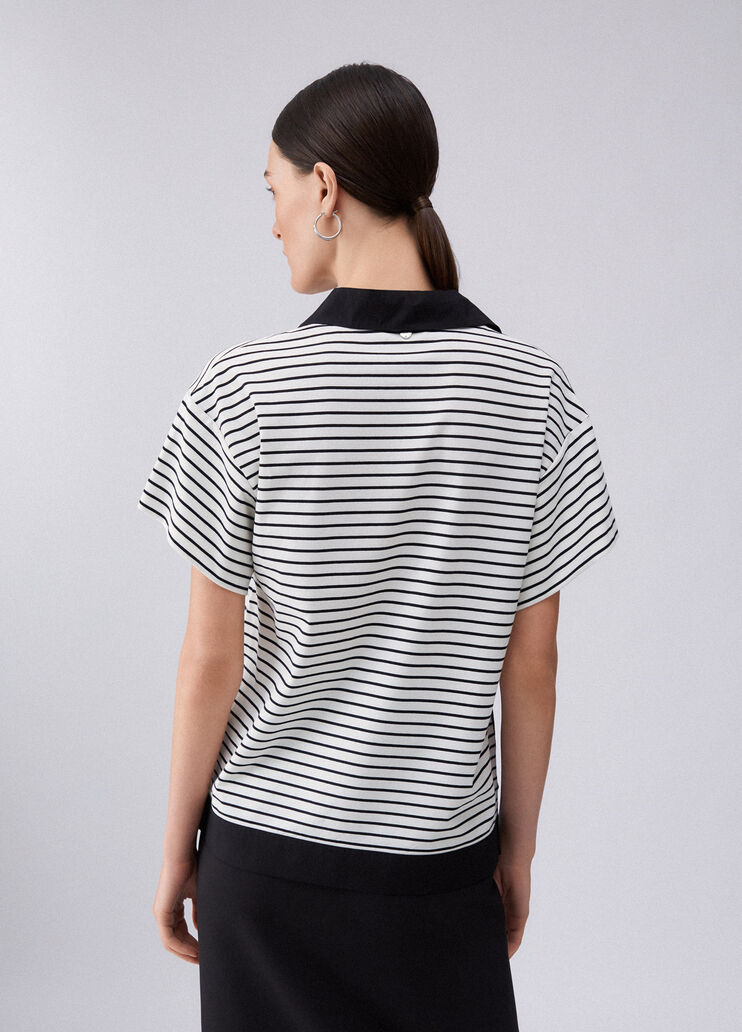 T-shirt a righe con bottoni gioiello bianco a righe Liu Jo - large image number 1