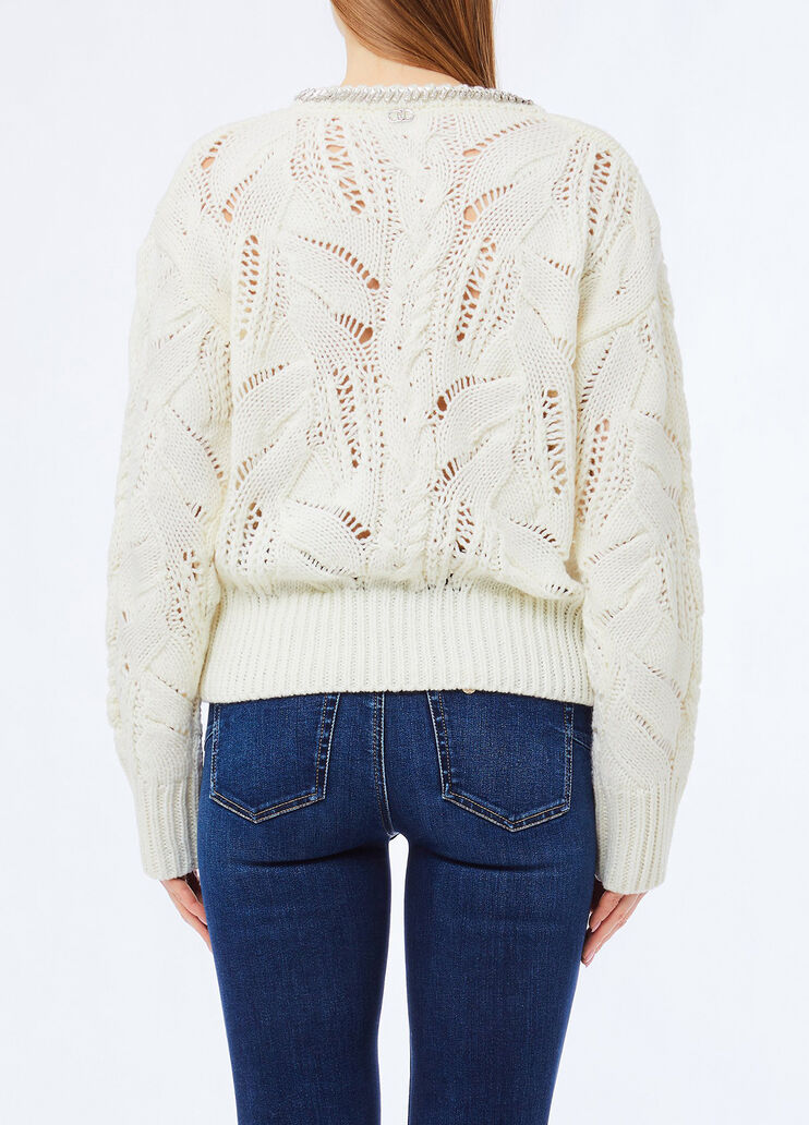 Jersey calado con pedrer&iacute;a blanco lana Liu Jo - medium