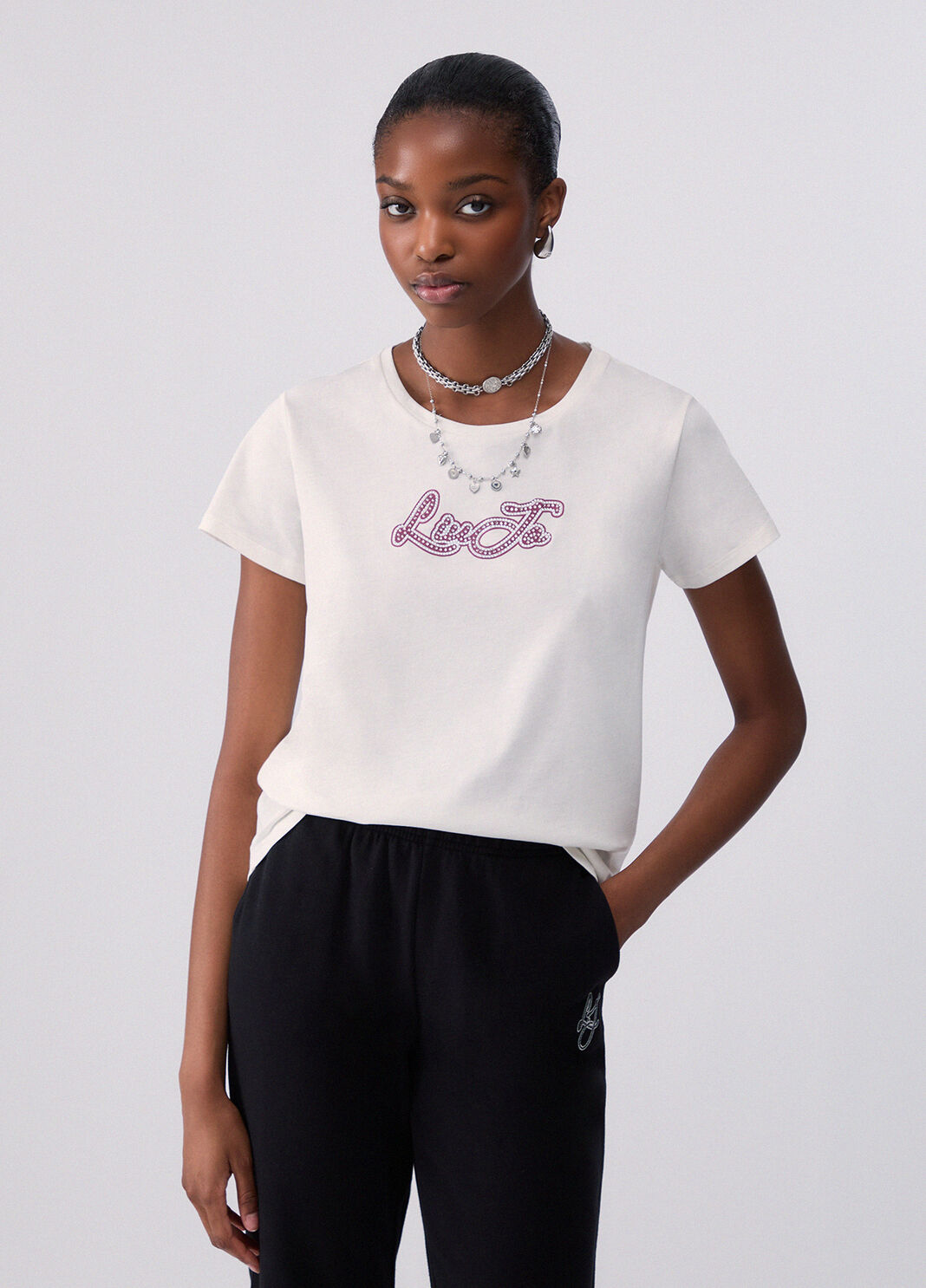 Jersey T-shirt with Logo white wool Liu Jo - large image number 0