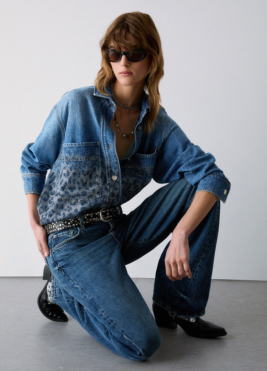 Overshirt in denim with rhinestones animal-print blue denim Liu Jo - large image number 2
