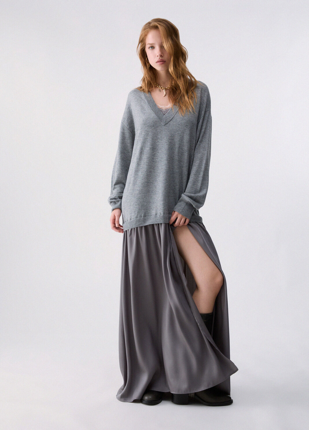 Long wool blend dress grey m&eacute;lange Liu Jo - large image number 0