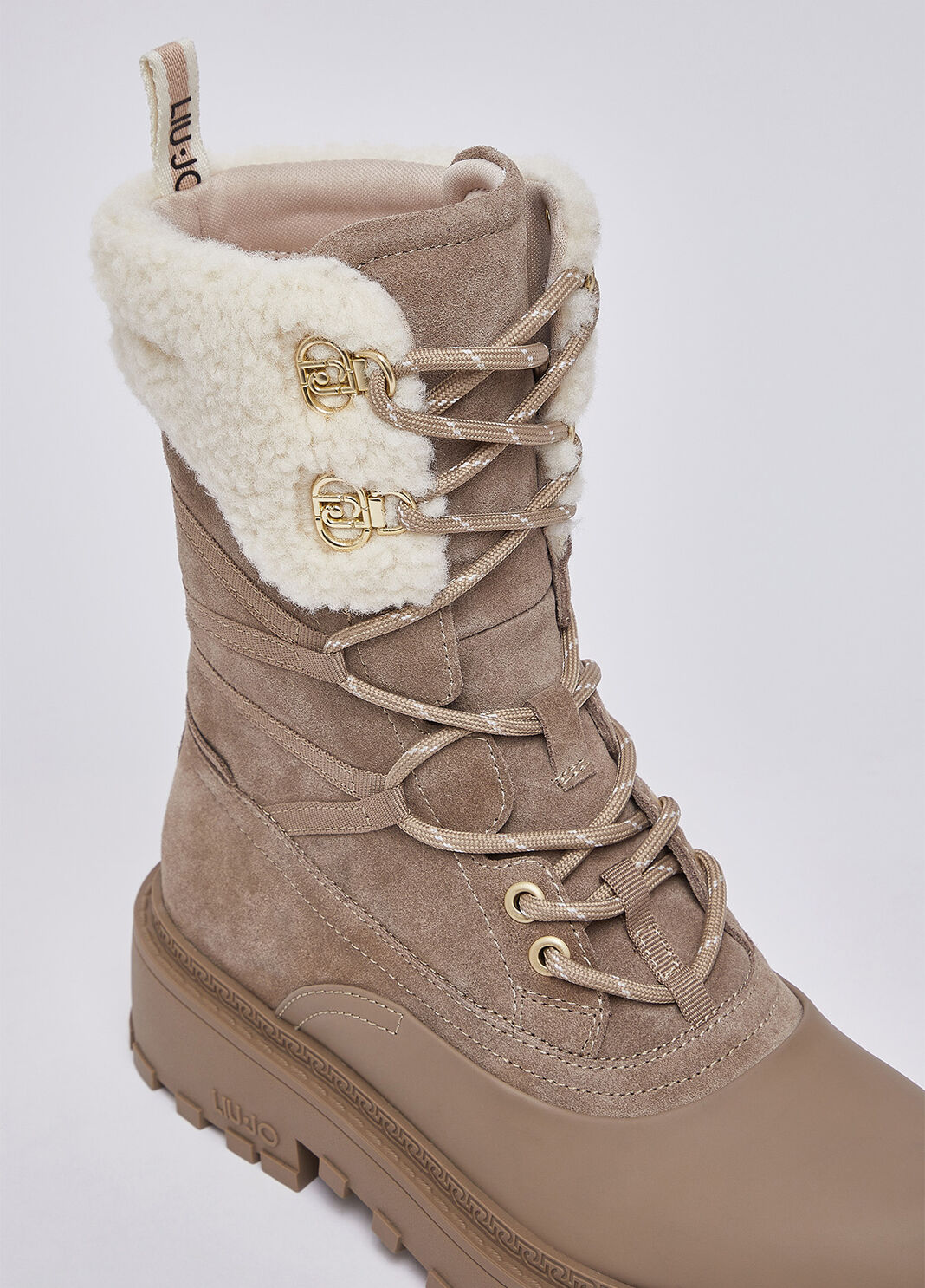 Schn&uuml;rboots aus Veloursleder mit Detail teddy Havanna Liu Jo - large image number 5