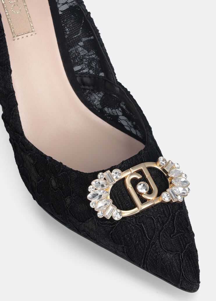 Décolleté in pizzo con logo gioiello nero Liu Jo - medium