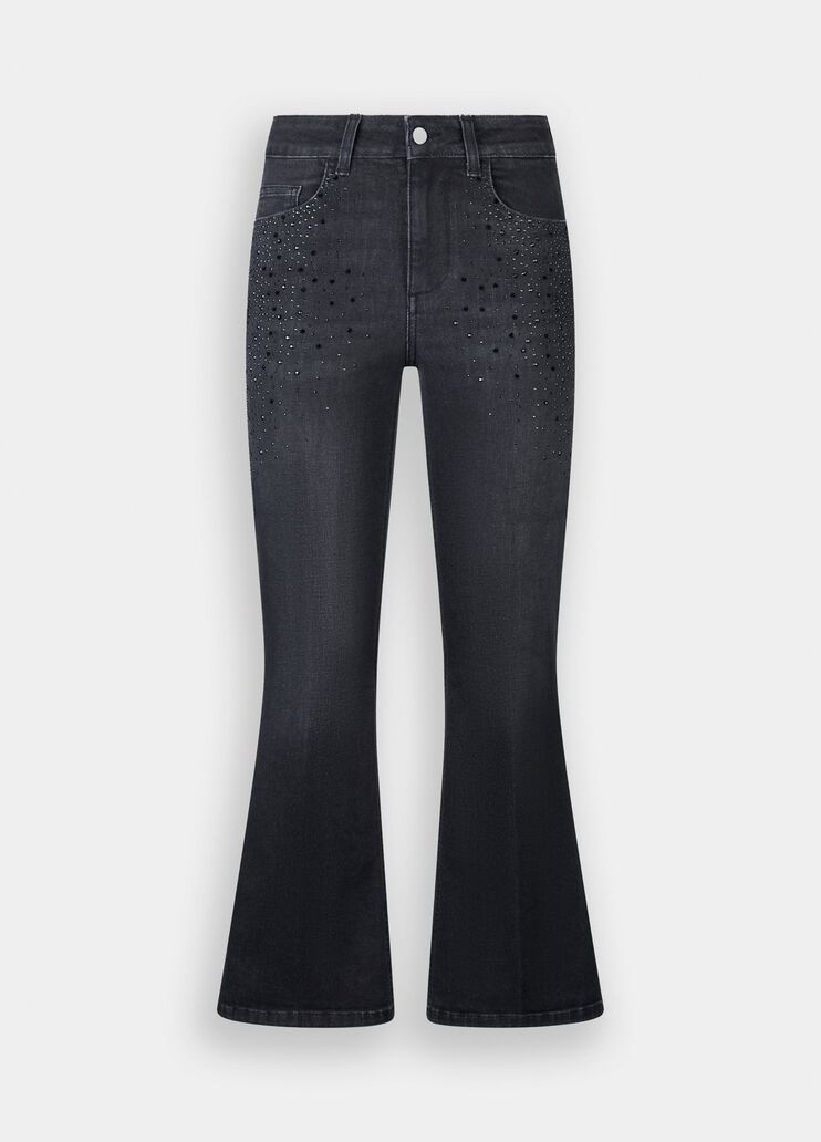 Cropped flared jeans with gemstones black denim Liu Jo - large image number 6 Cropped flared jeans with gemstones black denim Liu Jo - large image number 6
