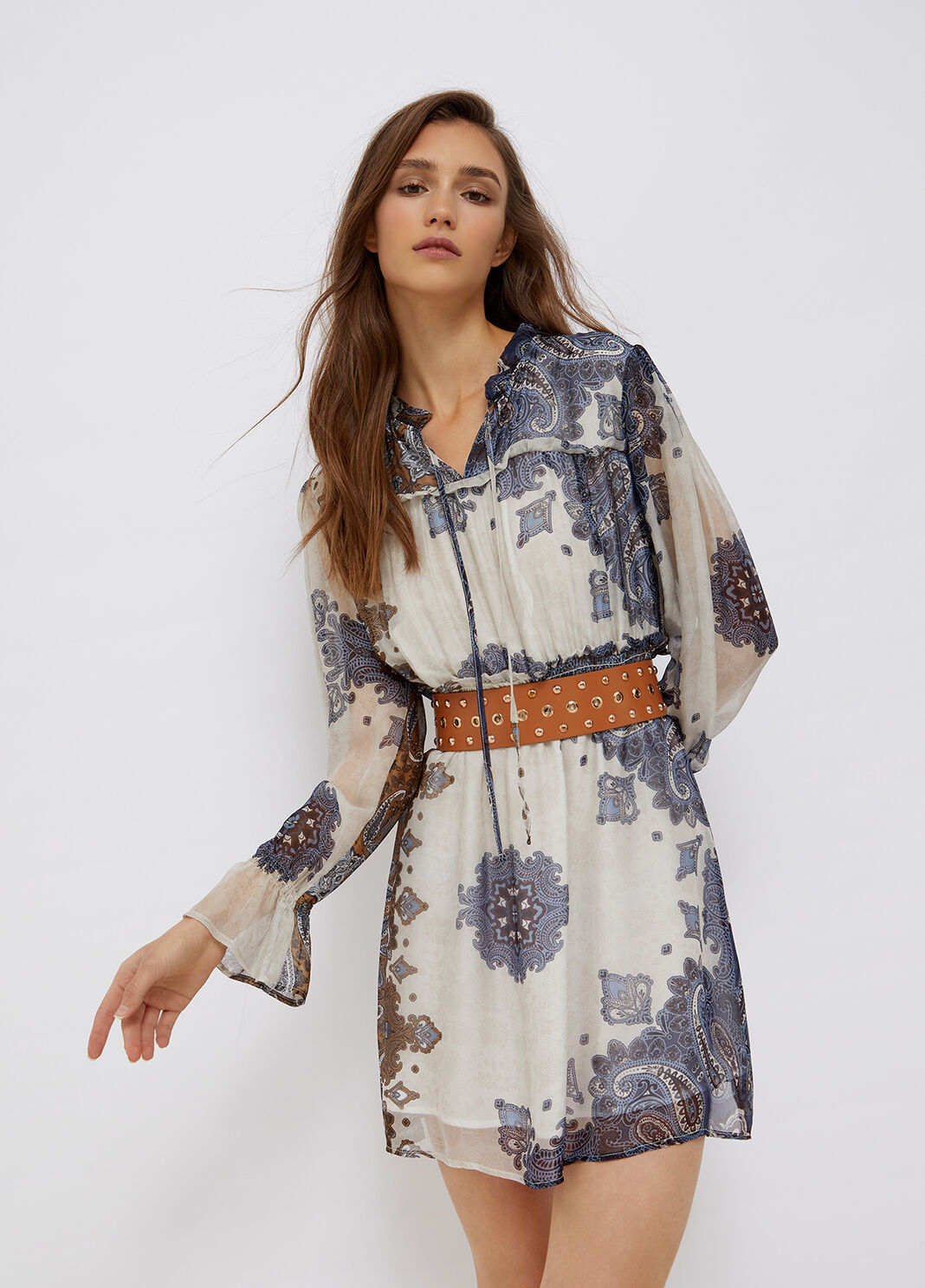 Короткое платье из смесового шёлка оптический принт Liu Jo - large image number 0