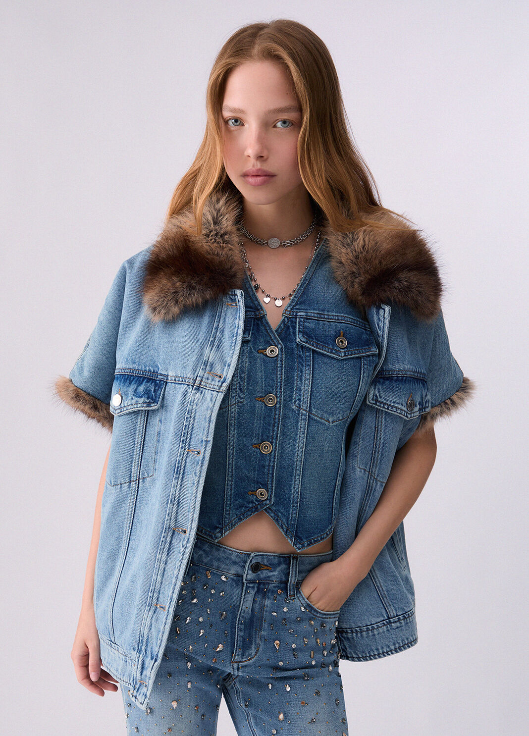 Denim-Weste mit Teddy-Details denimblau Liu Jo - large image number 0