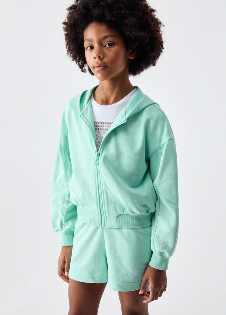 Hooded sweatshirt with zip mint green Liu Jo - medium