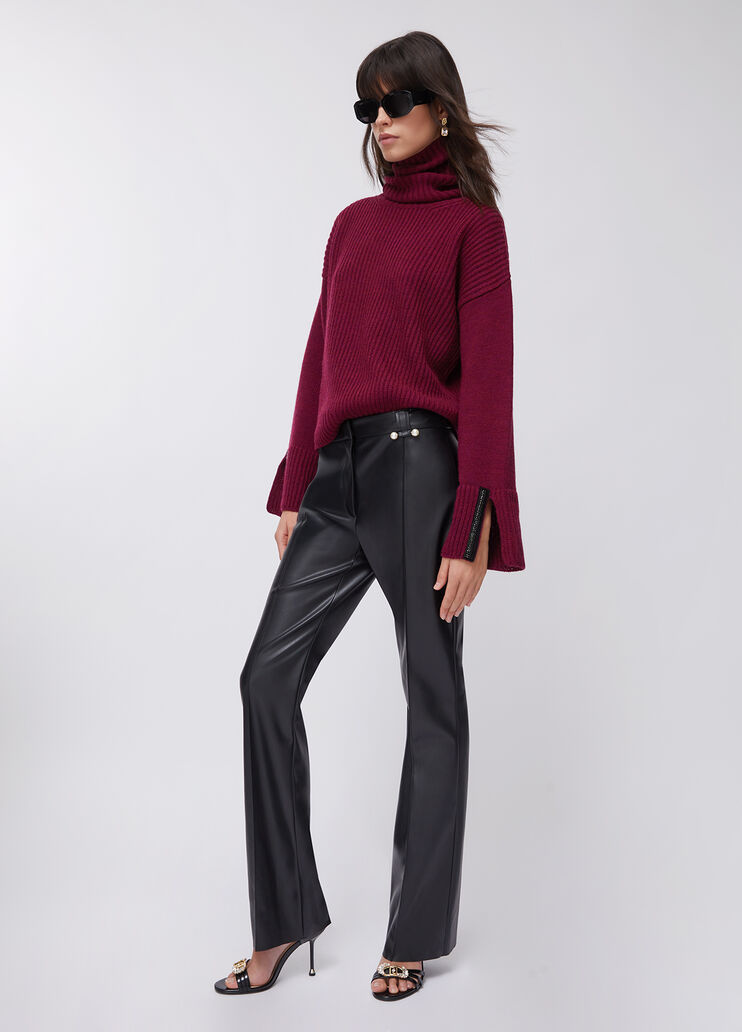 Wool polo-neck with gemstones burgundy Liu Jo - large image number 5