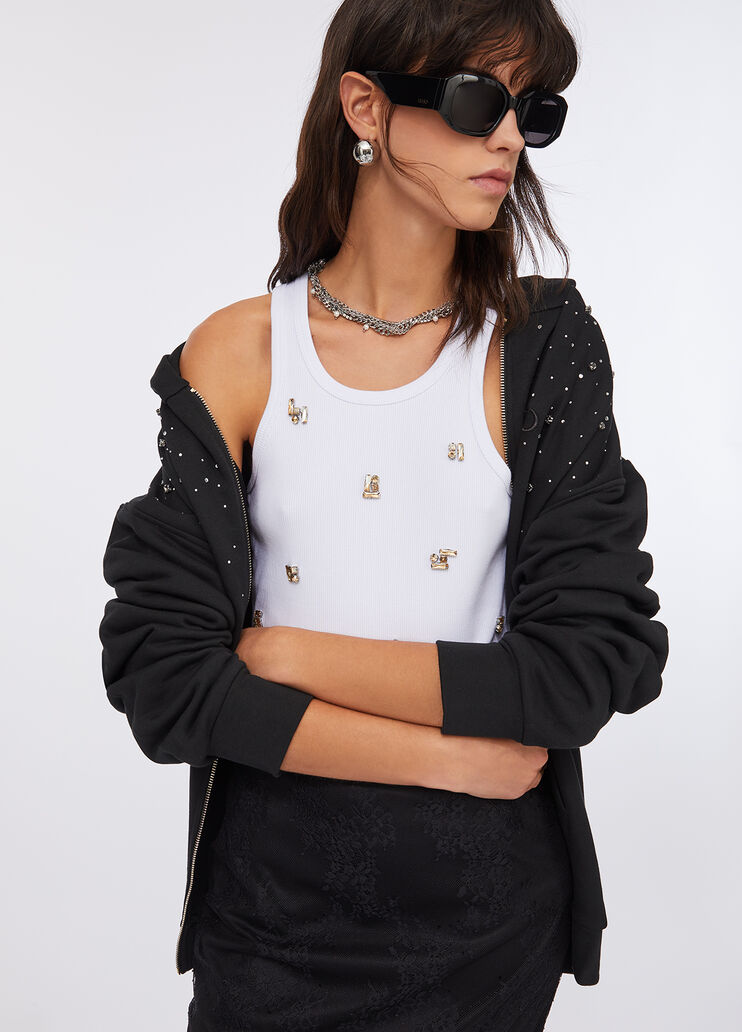 Top with bejewelled appliqués white Liu Jo - large image number 4