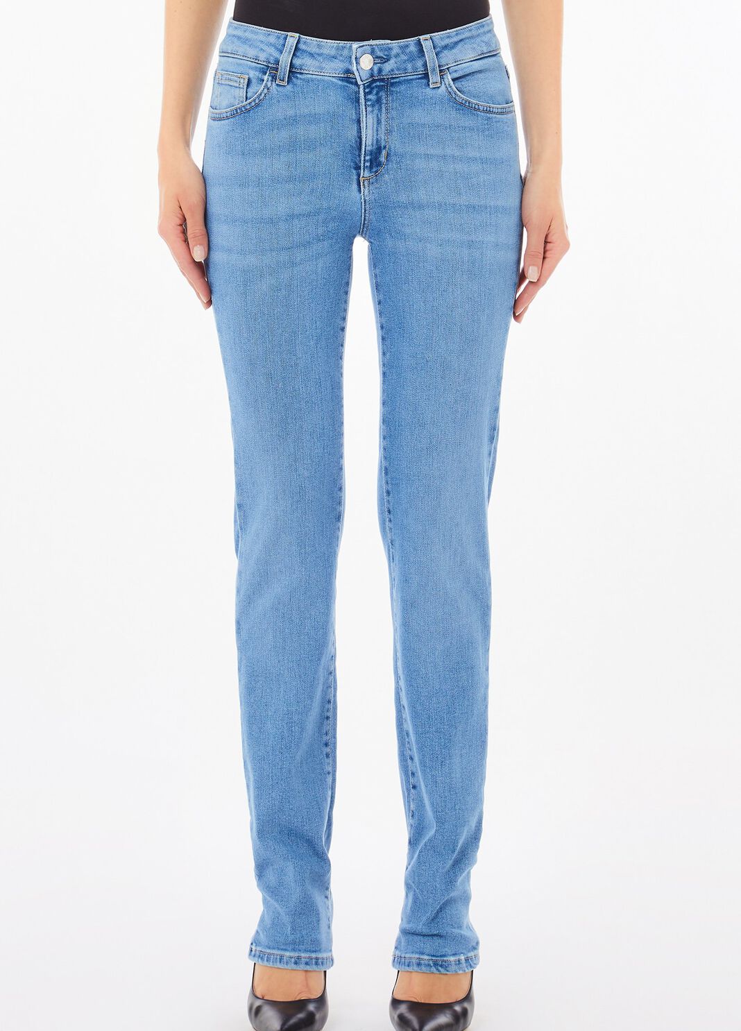 Vaqueros ce&ntilde;idos claros con strass denim azul claro Liu Jo - large image number 0