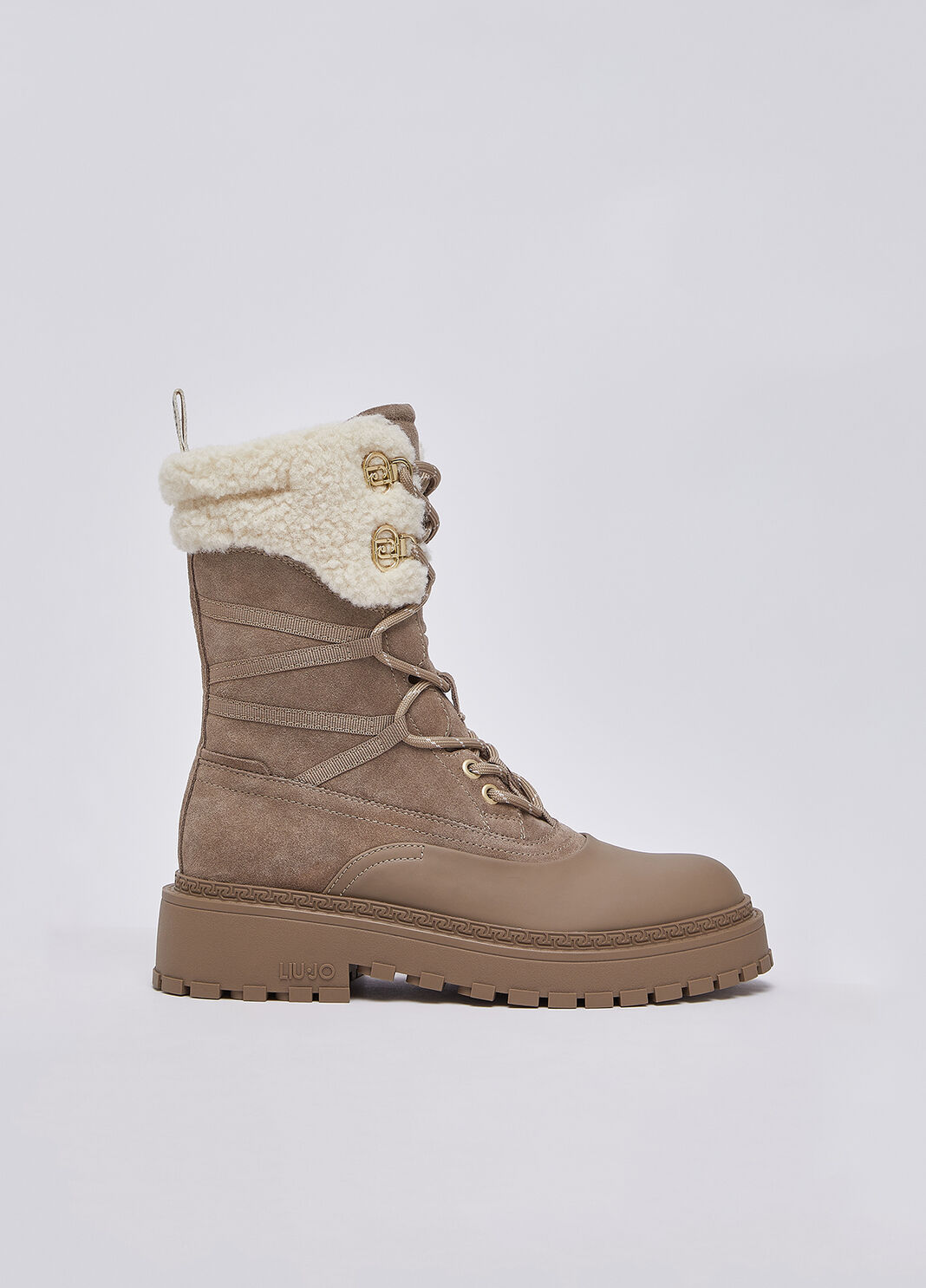 Schn&uuml;rboots aus Veloursleder mit Detail teddy Havanna Liu Jo - large image number 0