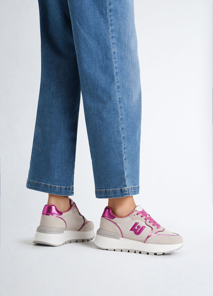 Platform sneakers in suede and nylon beige/fuchsia Liu Jo - medium Platform sneakers in suede and nylon beige/fuchsia Liu Jo - medium