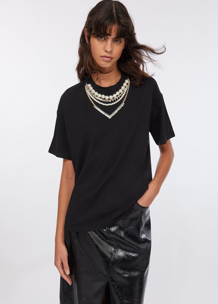 Футболка с жемчужинами и стразами черный Liu Jo - large image number 0