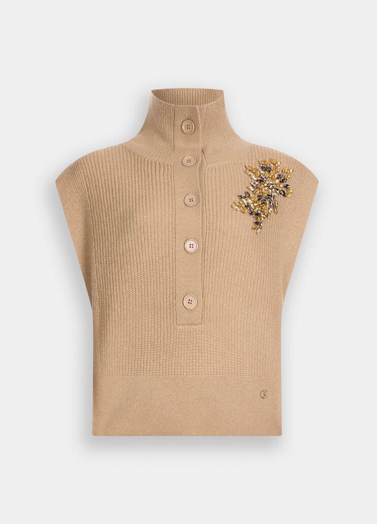 100% wool vest with bejewelled embroidery beige Liu Jo - large image number 6