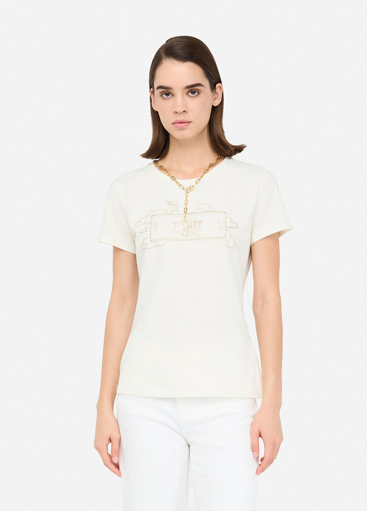 T-Shirt mit Print in Metallic-Optik Milchweiß/Ticket Liu Jo - medium T-Shirt mit Print in Metallic-Optik Milchweiß/Ticket Liu Jo - medium