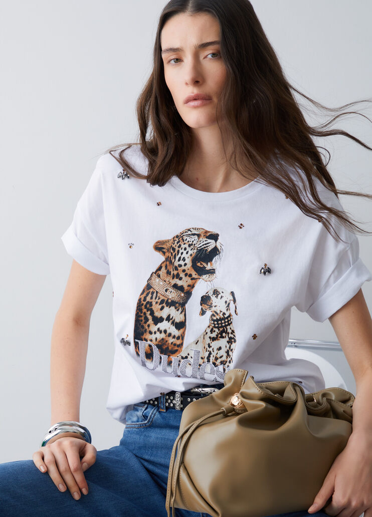 T-Shirt mit Print und Schmuckstickereien Welpen Liu Jo - medium