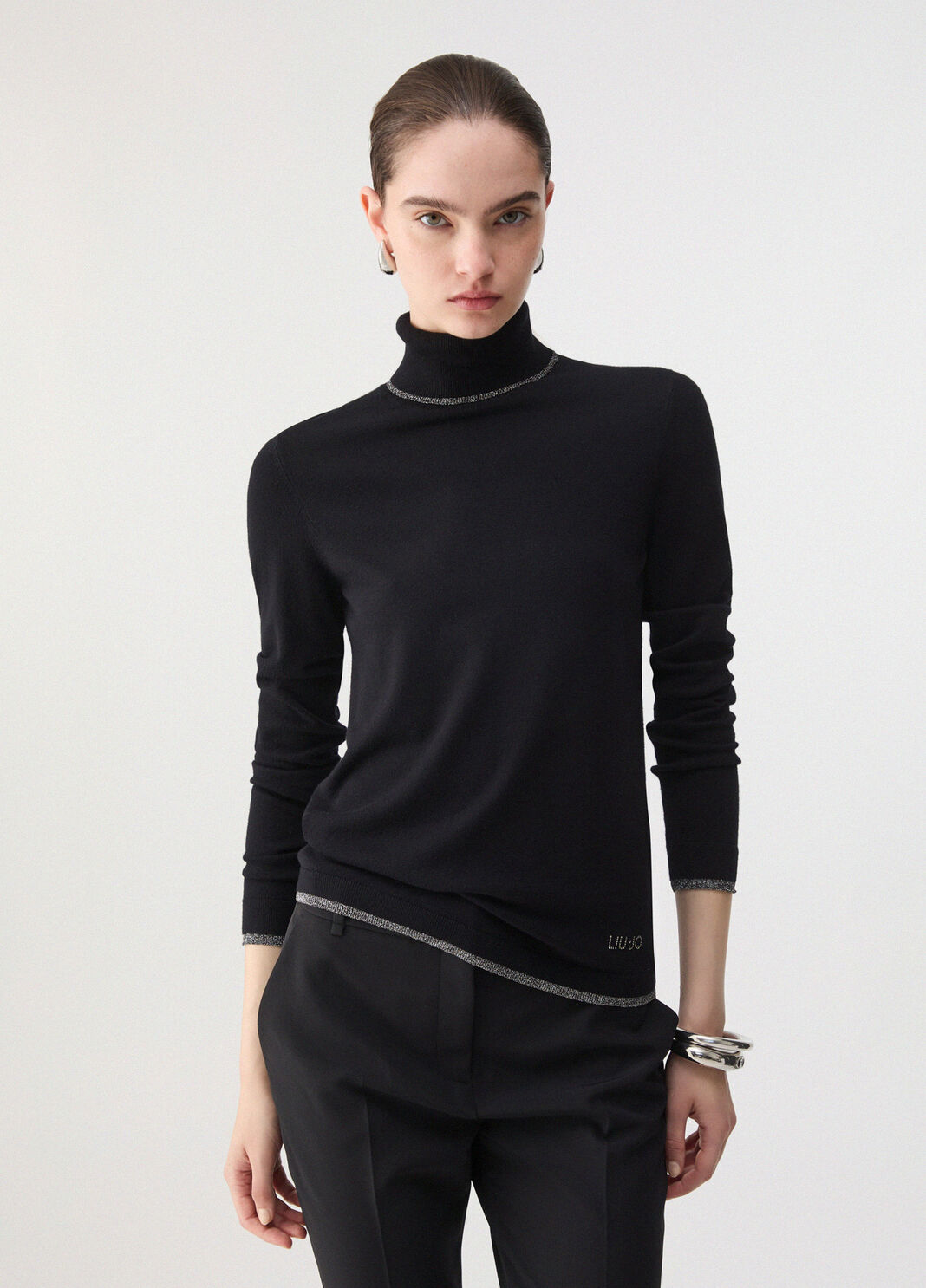 Rollkragenpullover mit Lurex&reg;-Details schwarz Liu Jo - large image number 0