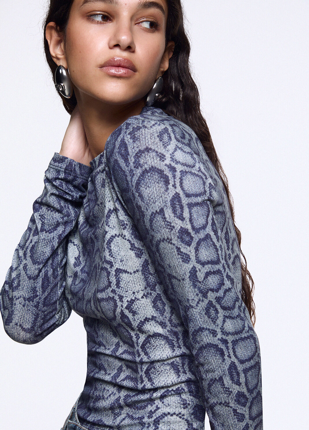 Denim Effect Crop Top blue snakeskin Liu Jo - large image number 2