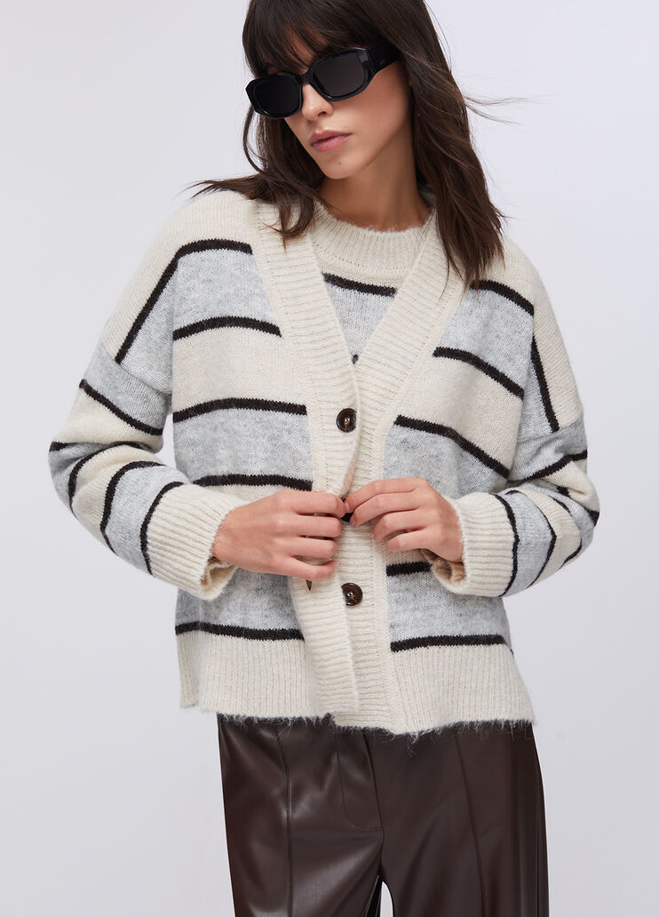 Striped wool and alpaca cardigan grey and beige Liu Jo - medium