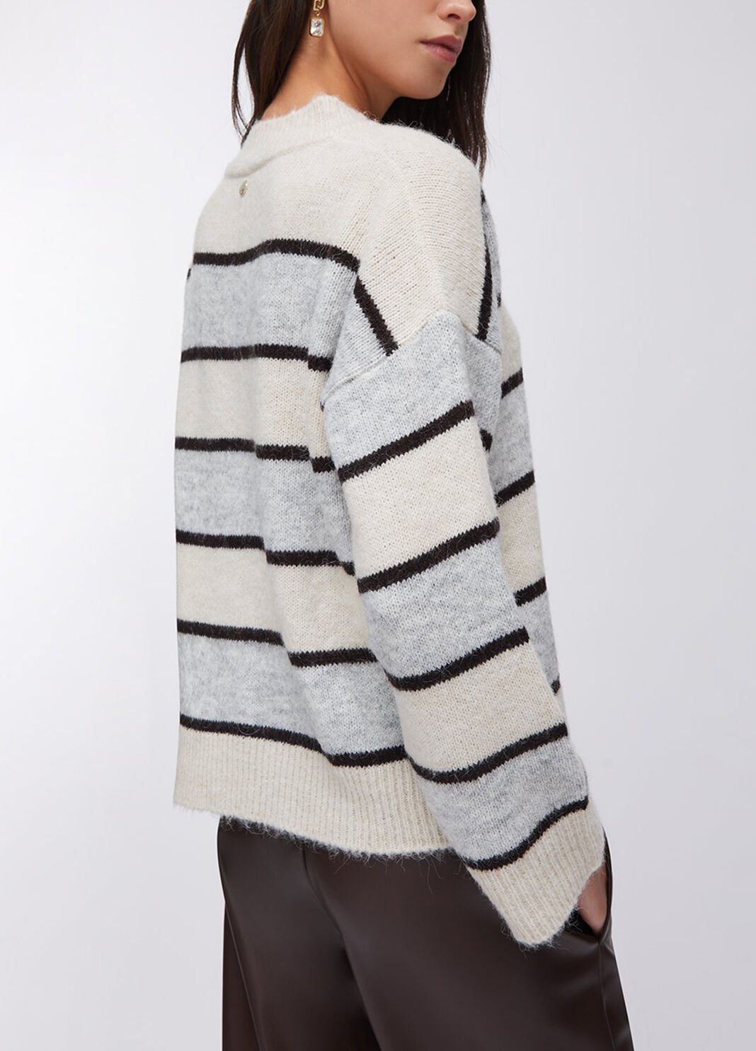 Striped wool and alpaca sweater grey and beige Liu Jo - large image number 1
